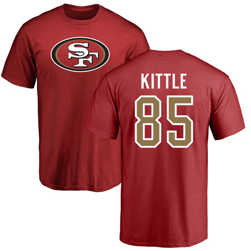 Men San Francisco 49ers Red George Kittle Name and Number Logo #85 NFL T Shirt->san francisco 49ers->NFL Jersey